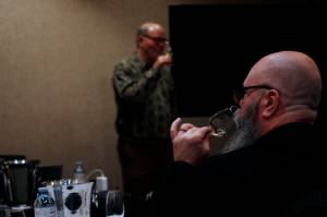 Davin de Kergommeaux, left, led a preview whisky tasting ahead of the Canadian Whisky Awards. (Bailey Seymour/Victoria News)