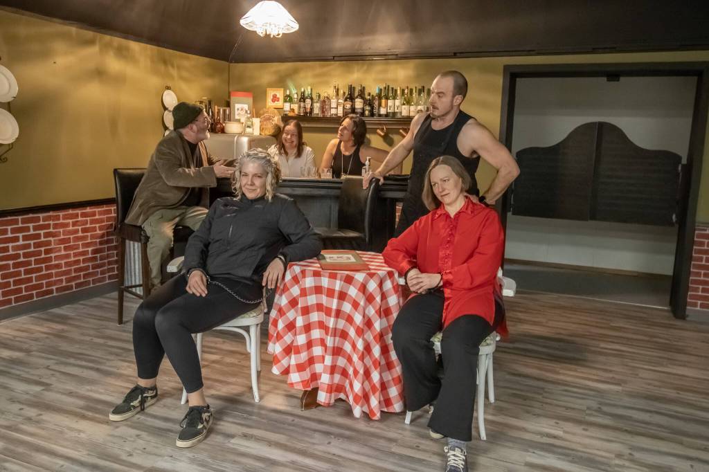 Pictured is cast members Christopher Vogelsang, Brandi Rivard, Hannah Phillips, Megan Reidlinger, Eileen Bennison, and Kenny Gallop. (Taylor Hansen)